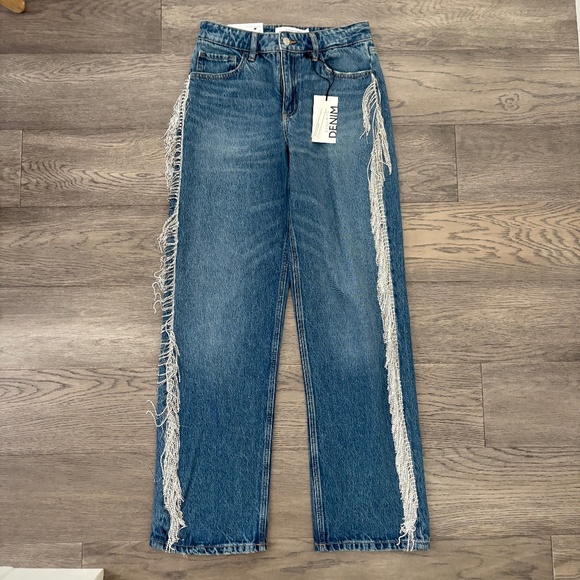 Mika Straight Leg Jean with Rhinestone Fringe NWT - Picture 3 of 6